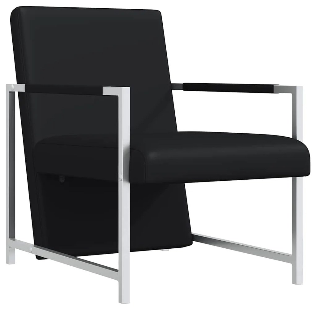 241006 vidaXL Фотьойл с хромирани крака, черен, изкуствена кожа