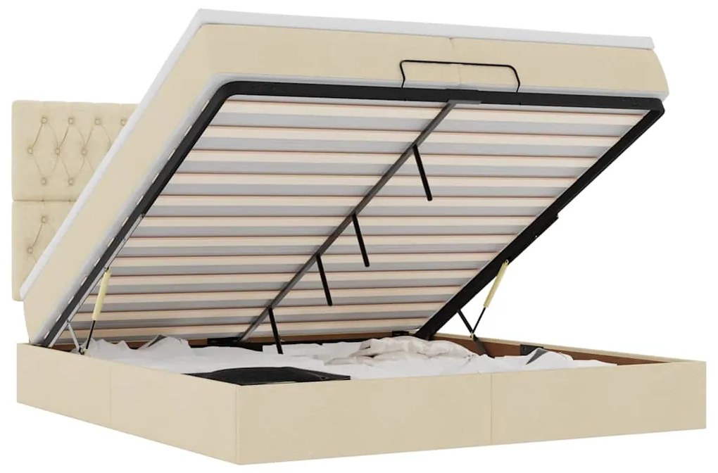 3314119 vidaXL Османска легло с матрак и LED, кремаво, 200x200 см, плат