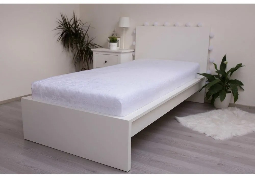 Бял разтеглив чаршаф от микроплюш 90x200 cm - Jerry Fabrics