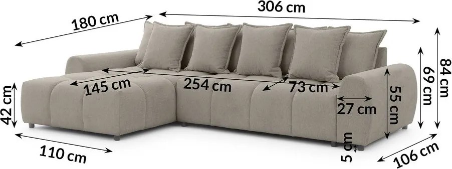 Кафяво-сив ъглов диван (ляв ъгъл) Albane – Ropez