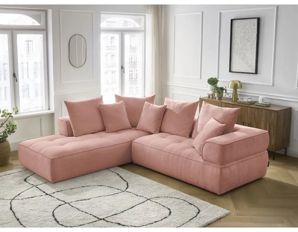 Розов шенилов ъглов диван (ляв ъгъл/L форма) Whesley – Bobochic Paris