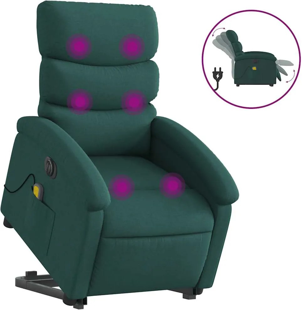 3204020 vidaXL Електрически изправящ масажен реклайнер стол тъмнозелен текстил