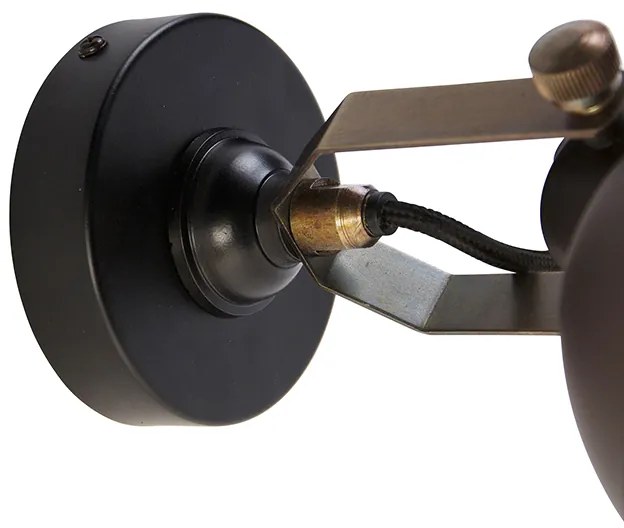 Индустриален стенен аплик черен със злато регулируем - Liko