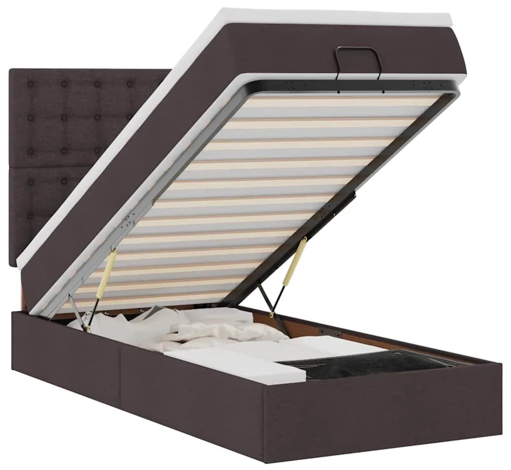 3314130 vidaXL Османска легло с матрак и LED, тъмнокафяво, 80x200 см, плат