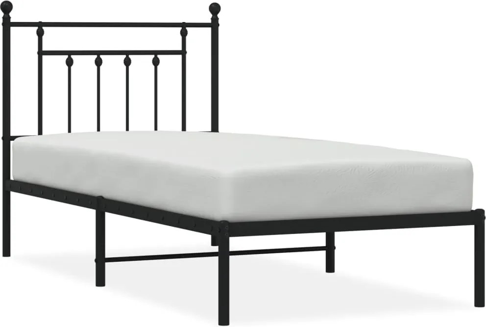 353529 vidaXL Метална рамка за легло с горна табла, черна, 90x190 см