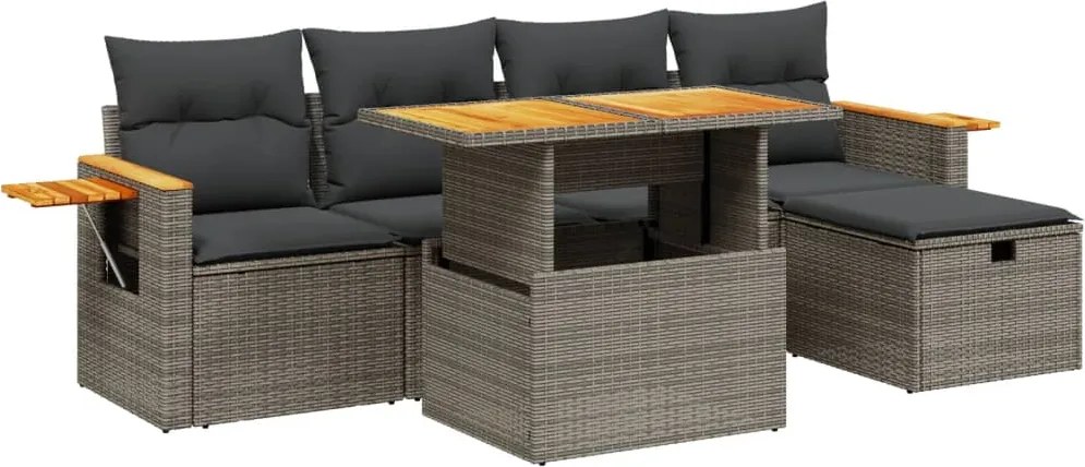 3276140 vidaXL Градински диван с възглавници, 6 части, полиратан, сив