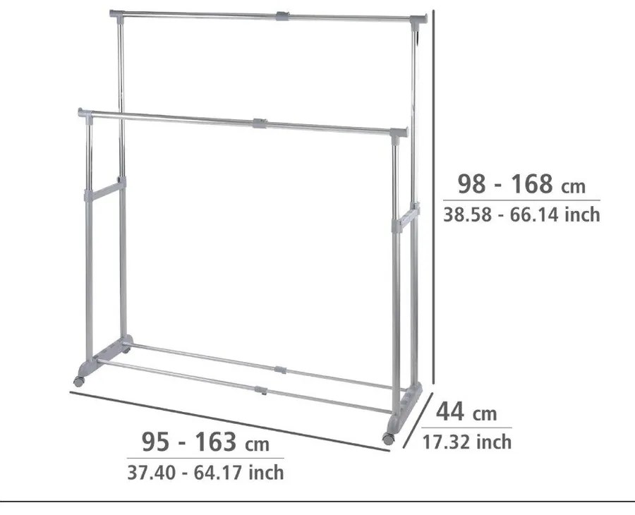 Сив метален телескопичен подвижен стелаж за дрехи Twin - Wenko