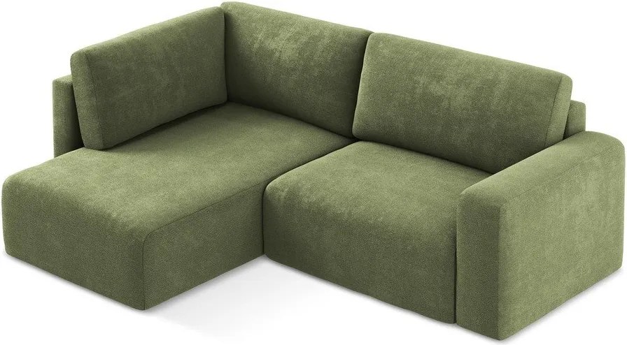 Зелен шенилов сгъваем/с място за съхранение ъглов диван (ляв ъгъл/L форма) Kona – Makamii