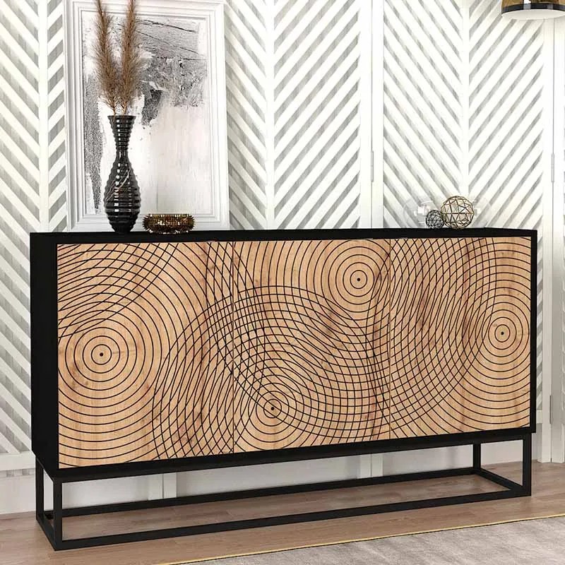 Themis меламинов бюфет в черен - сапфирен дъб 150x35x83,6см.
