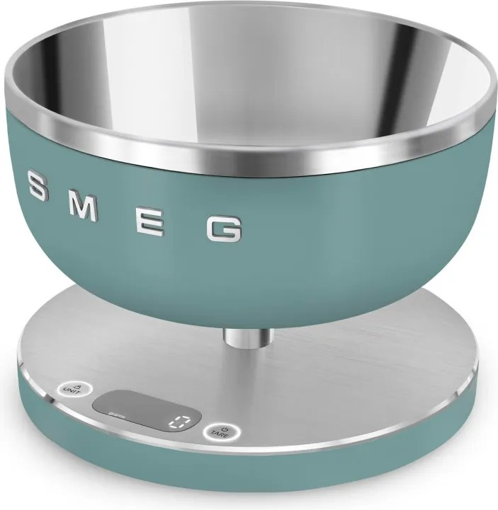 Кухненска везна Smeg Collezione KSC01EGMWW, До 5 кг/5 л, ТАРА, LED дисплей, Противоплъзгаща се основа, Автономия до 36 часа, Изумрудено зелен
