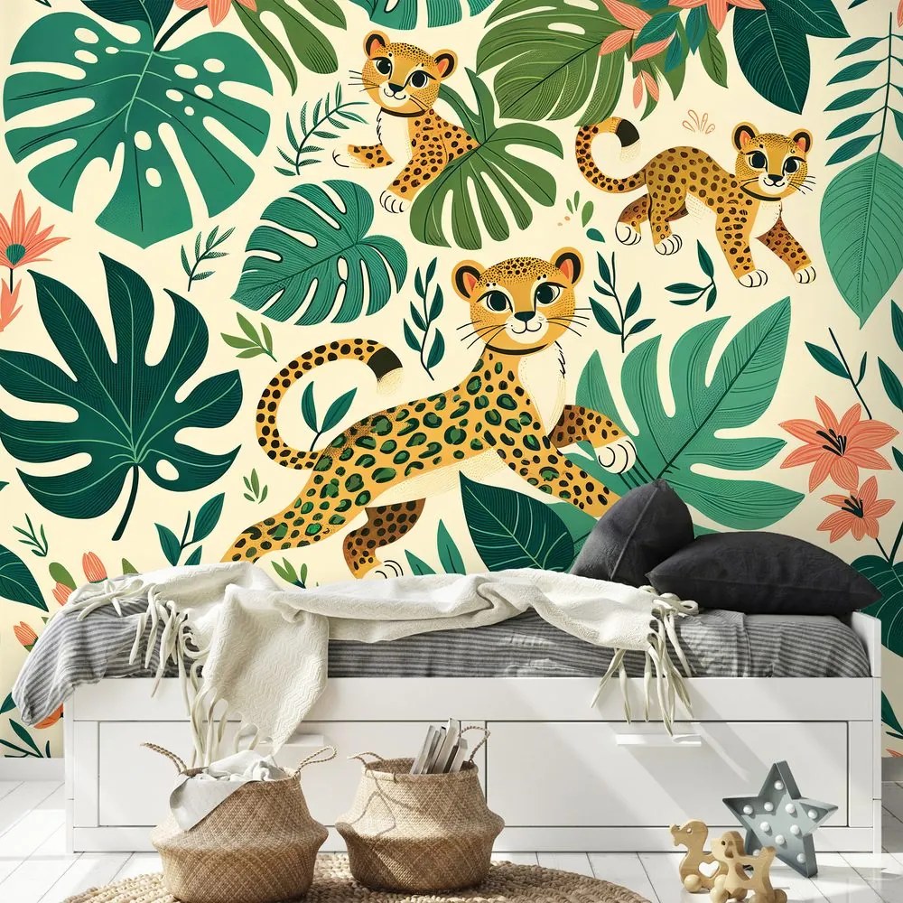 Тапет – Сладки леопардови малки в джунглата