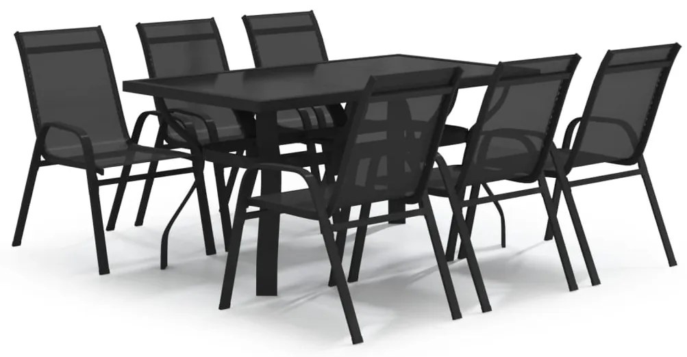 3095985 vidaXL Градински трапезен комплект, 7 части, черен