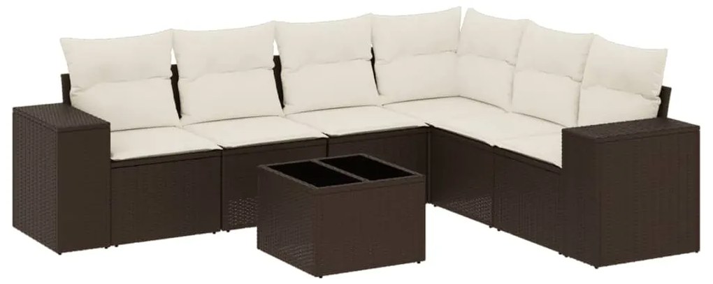 3254960 vidaXL Градински комплект с възглавници, 7 части, кафяв, полиратан