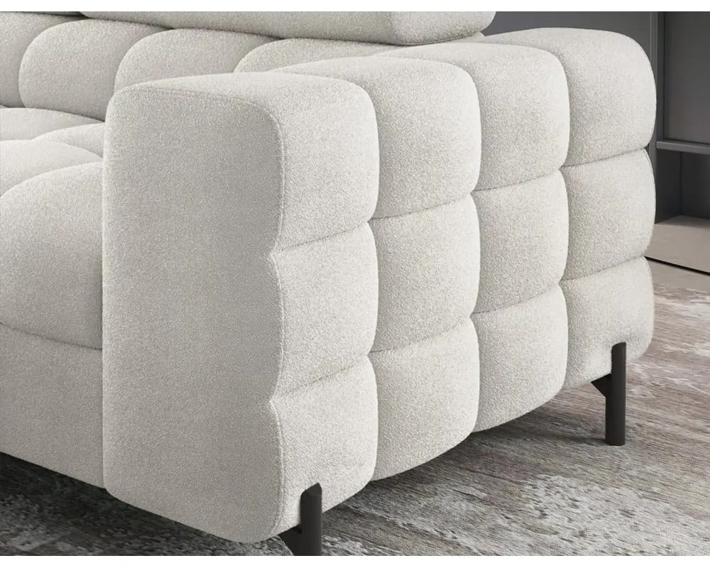 Кремав сгъваем/с място за съхранение ъглов диван от прежда с примки от букле (ляв ъгъл/L форма) Ferucce – ELTAP