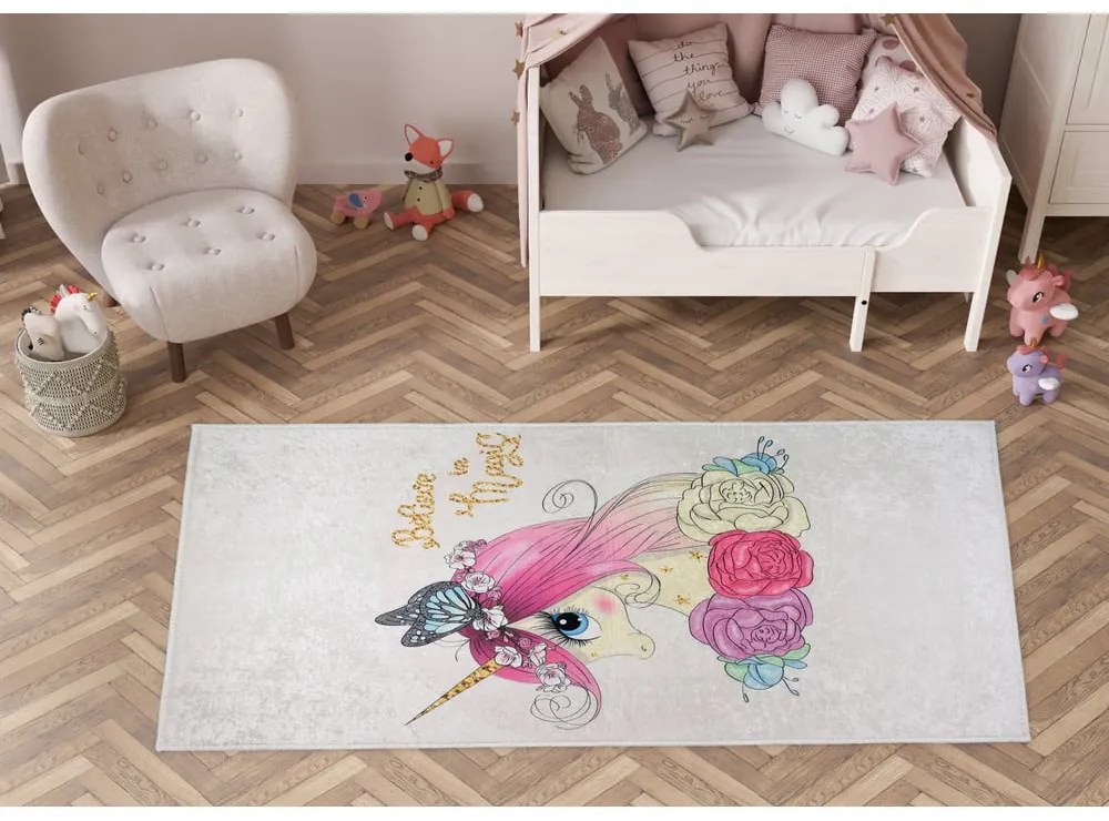 Детски килим подходящ за пране в цвят слонова кост 80x120 cm Cute Unicorn – Vitaus
