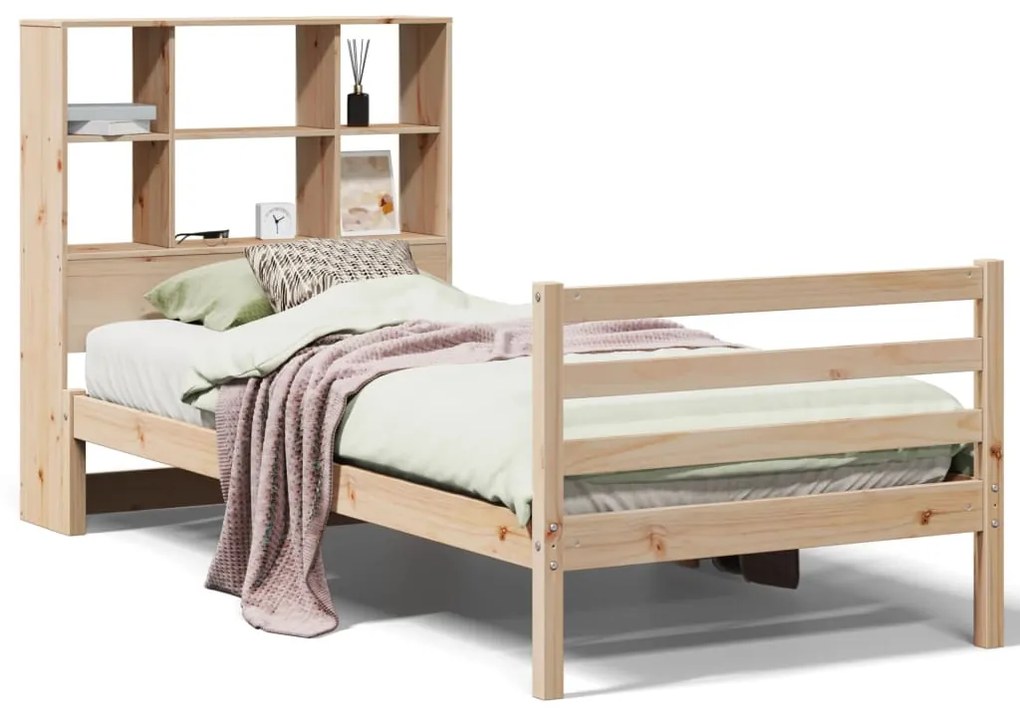 3321885 vidaXL Легло с рафтове за книги, без матрак, 90x190 см, бор масив