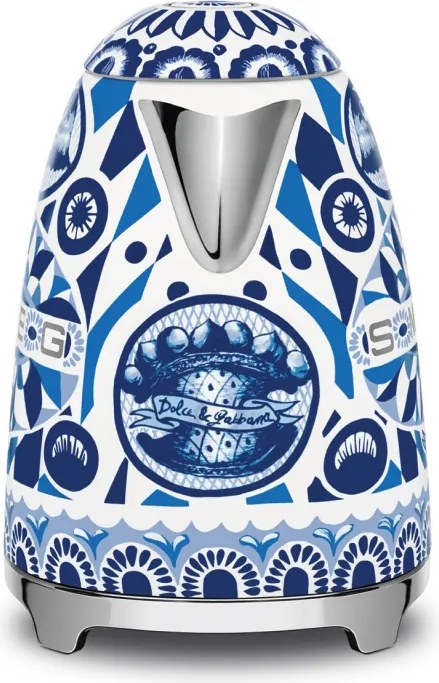 Електрическа кана SMEG Dolce & Gabbana KLF03DGBEU, 2400 W, 1.7 л, 360° основа, Гланцово покритие, Средиземноморско синьо