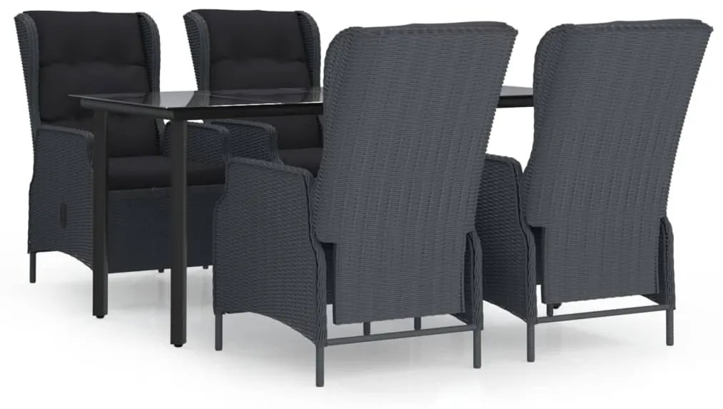 3156790 vidaXL Градински трапезен комплект от 5 части, полиратан, тъмносив