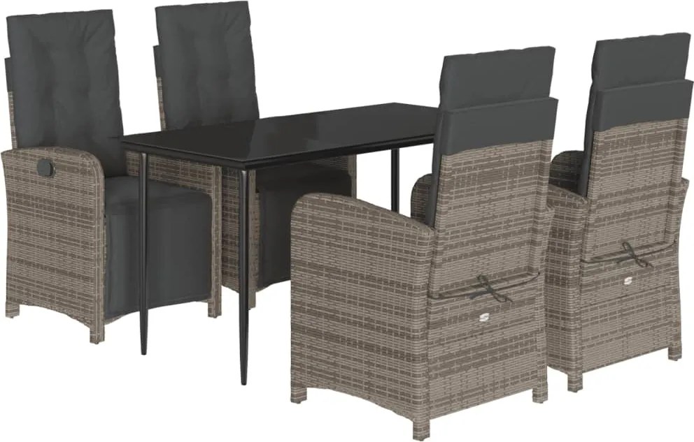 3212558 vidaXL Градински трапезен комплект 5 части с възглавници сив полиратан