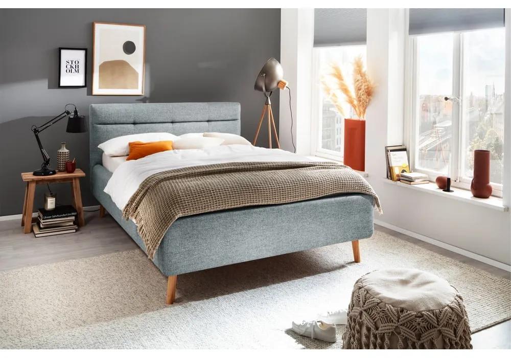 Сиво и синьо тапицирано двойно легло с място за съхранение и с решетка 140x200 cm Lotte - Meise Möbel
