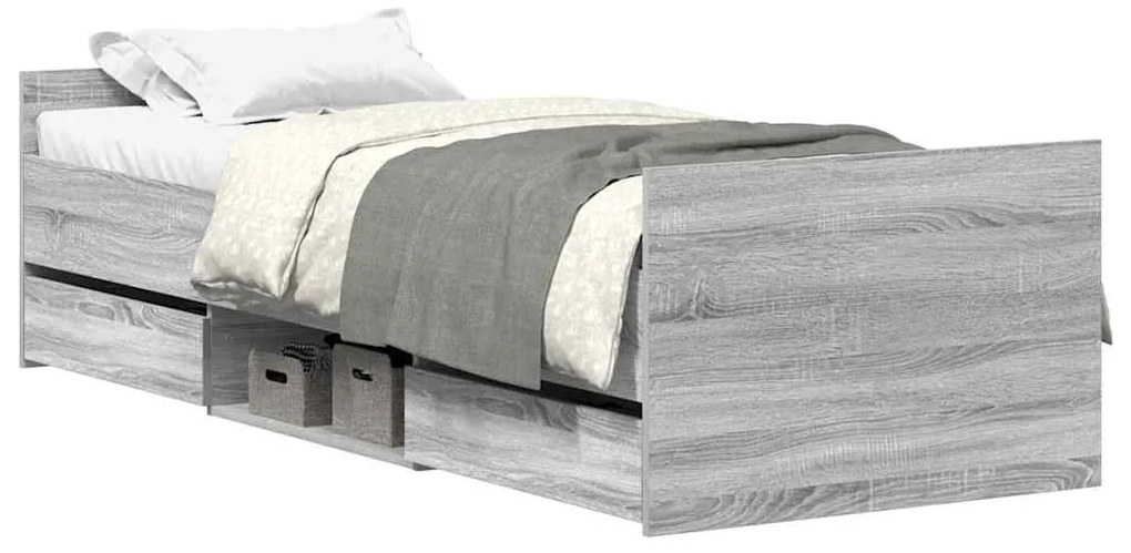 3203822 vidaXL Рамка за легло с горна и долна табла, сив сонома, 75x190 см