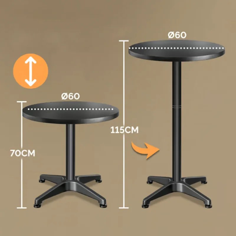 Бар маса с регулируема височина Ø60 cm - 70/115 cm, черна