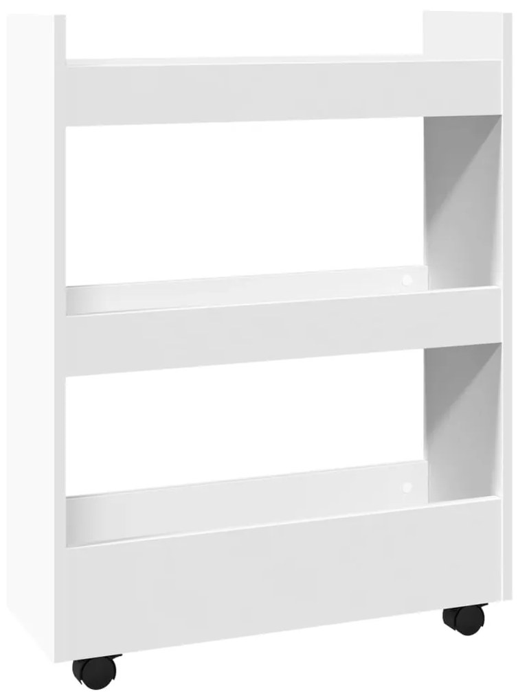 855250 vidaXL Тясна количка за съхранение с 3 нива, бяла, инженерно дърво