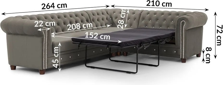 Сив кадифен разтегателен ъглов диван (десен ъгъл L форма) York Blik – Ropez