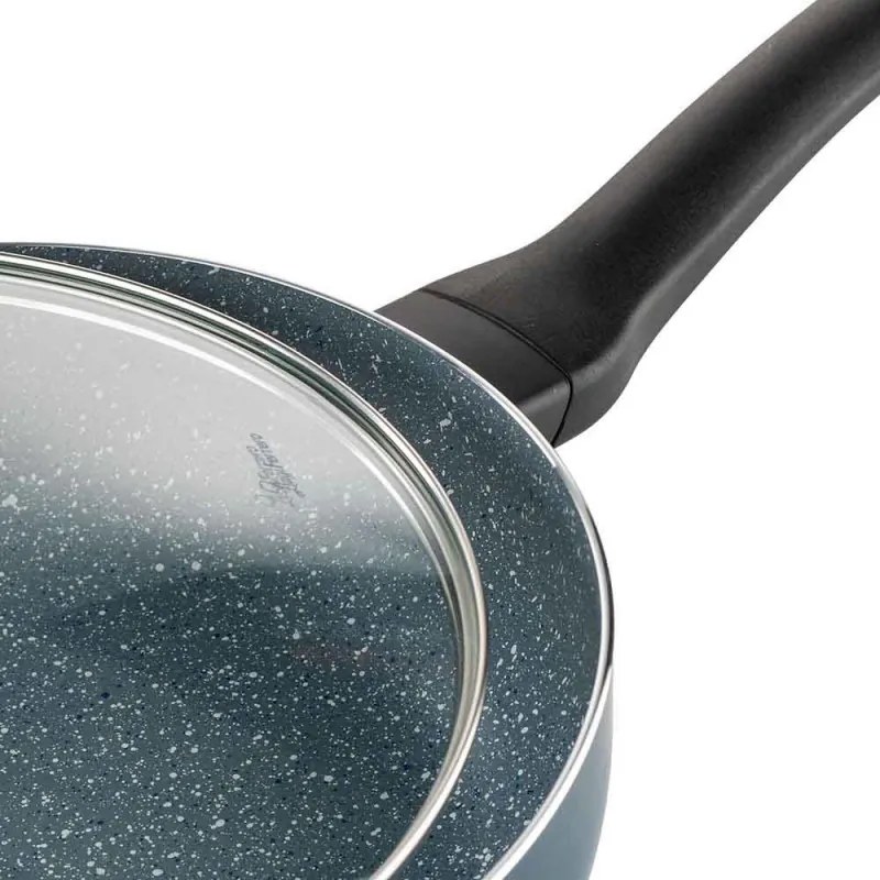Дълбок тиган с капак Luigi Ferrero Prima FR-2634L, 26x7.5 см, 3.4 л, Незалепващо покритие, Стъклен капак с отвор за пара, Индукция, Тъмносин