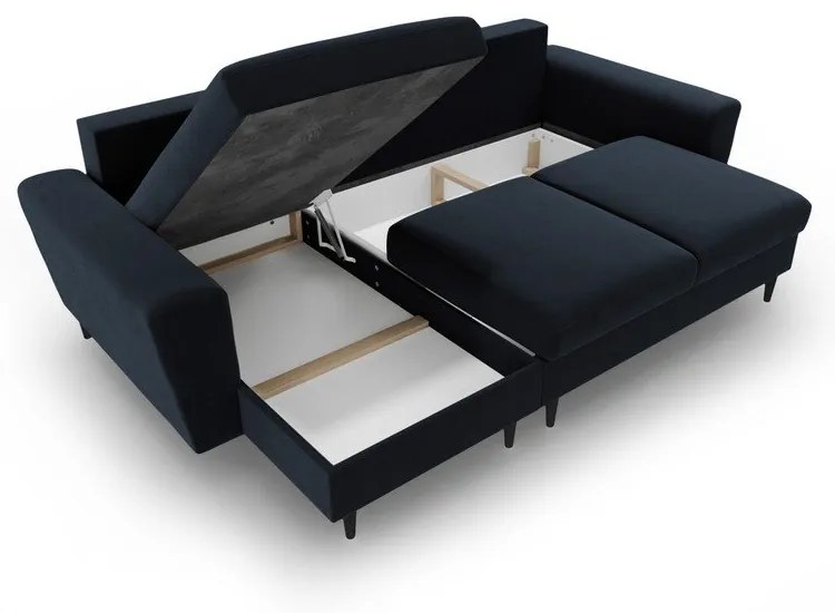 Тъмносин кадифен разтегателен ъглов диван с място за съхранение Kyoto – Cosmopolitan Design