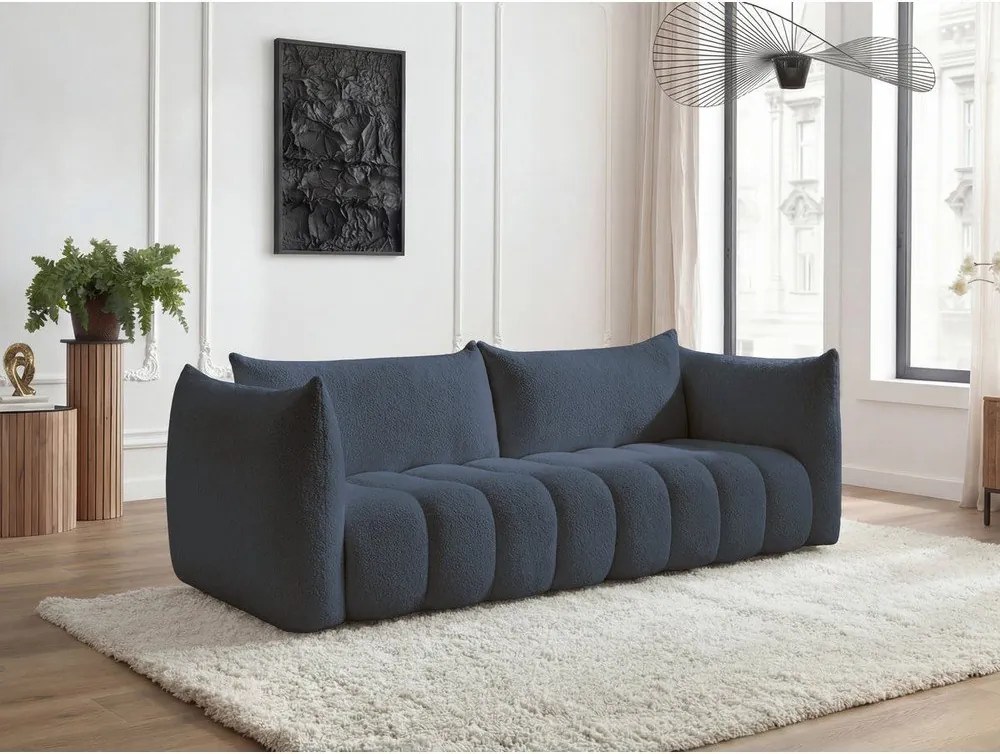 Тъмносин диван от прежда с примки от букле 286 cm Azra – Bobochic Paris