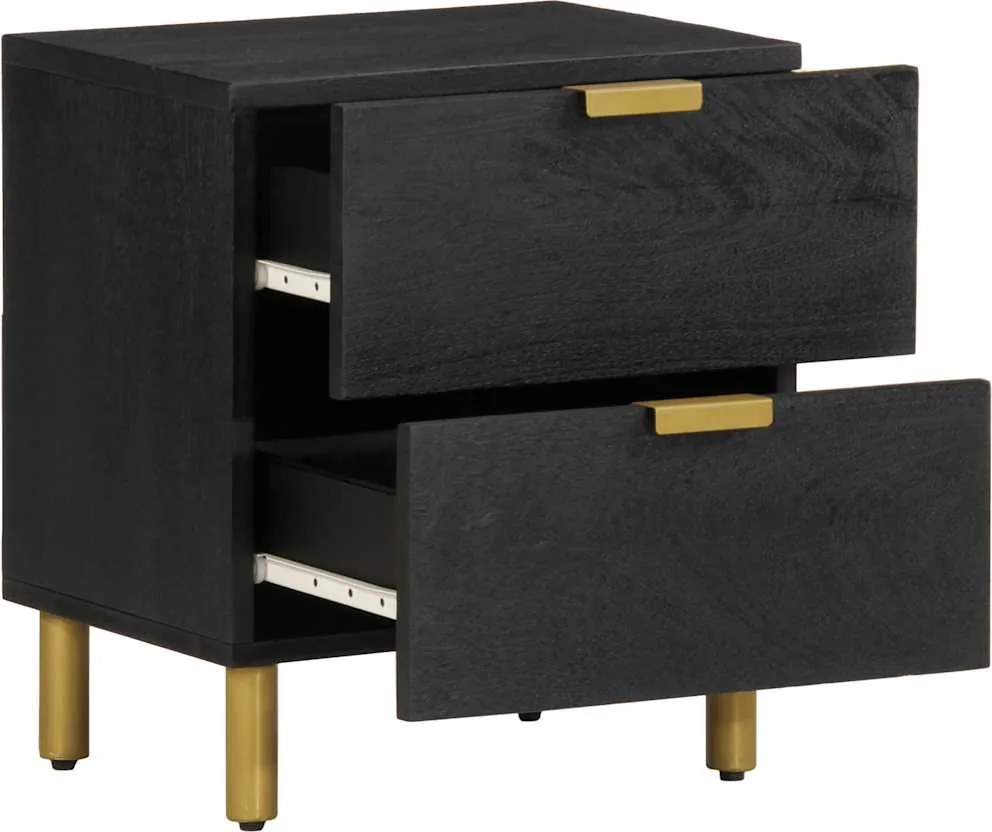 4017646 vidaXL Нощно шкафче, черно, 40x33x46 см, мангово дърво масив