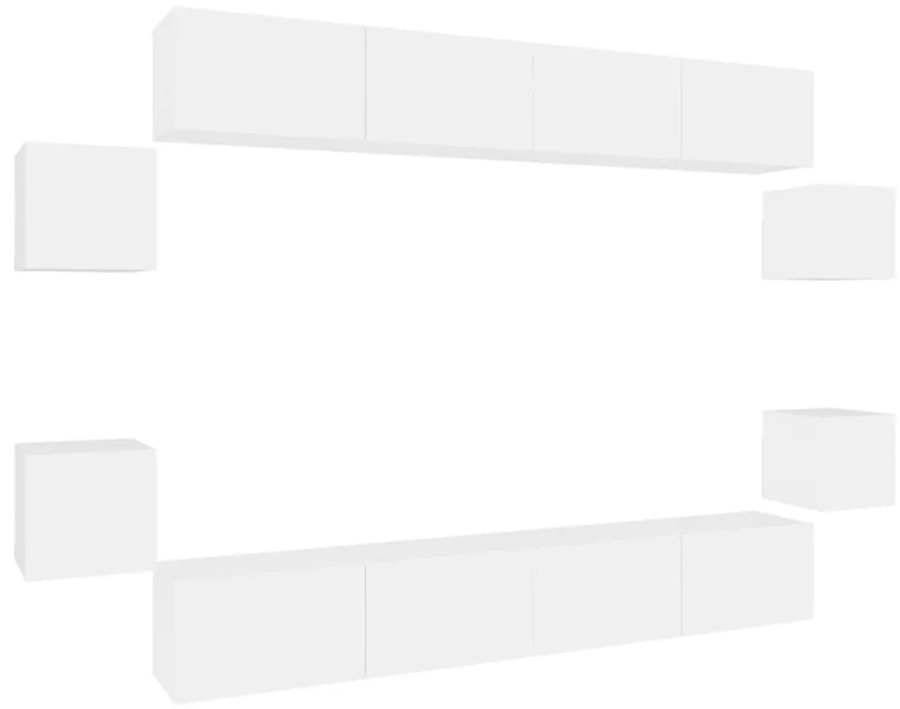 3114222 vidaXL Комплект ТВ шкафове от 8 части инженерно дърво Бял гланц