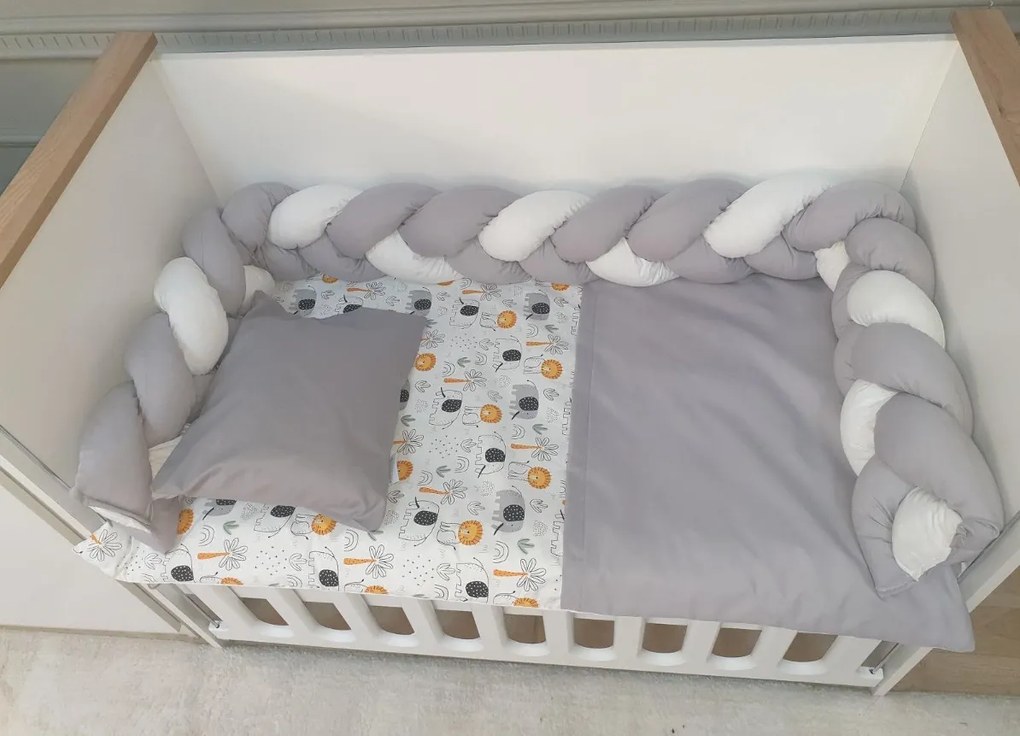 BabyHome Комплект за легло с обиколник тип плитка - сив