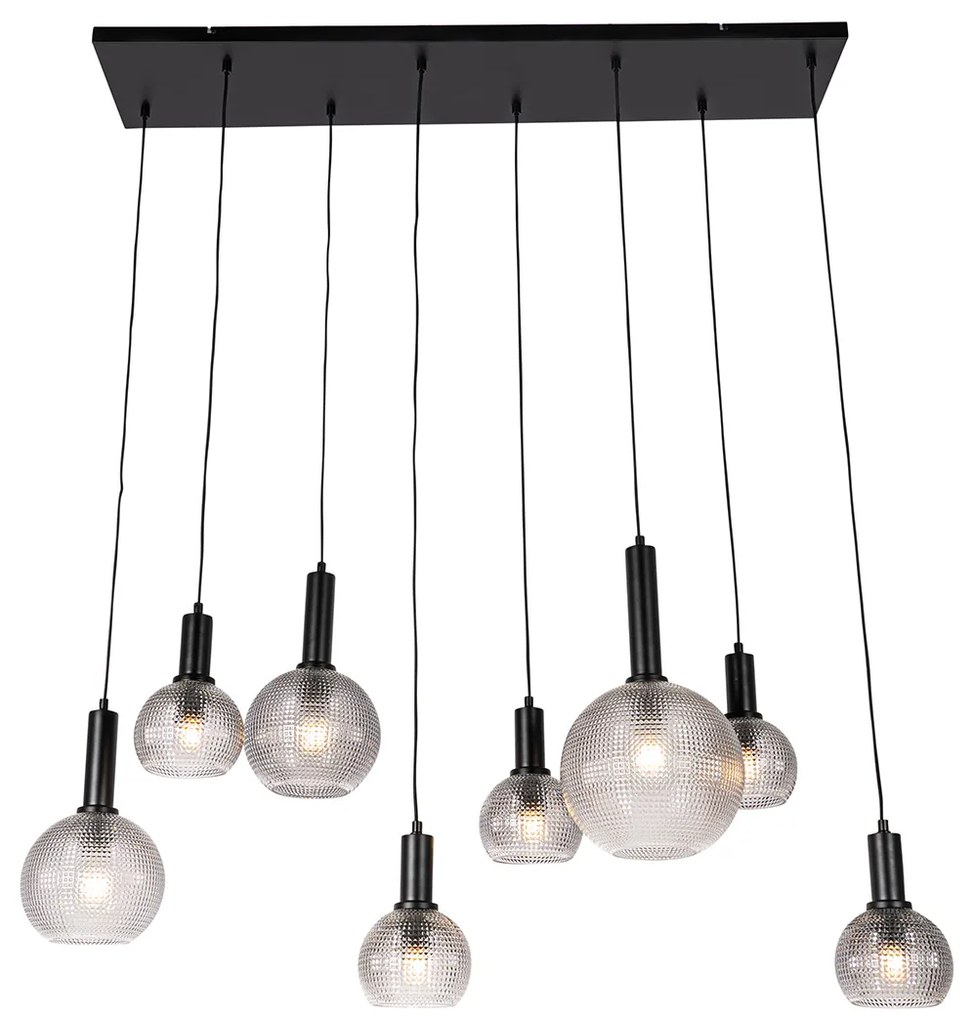 Дизайнерски висящ аплик черен с опушено стъкло 8-светлина - Chico