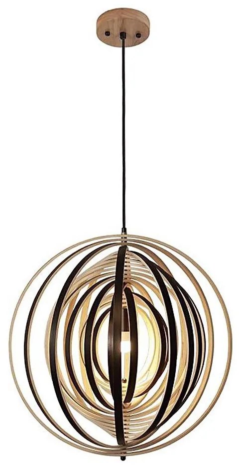 Дървен полилей на кабел 1xE27/60W/230V Ø 50 см, масив/фурнир/каучуково дърво