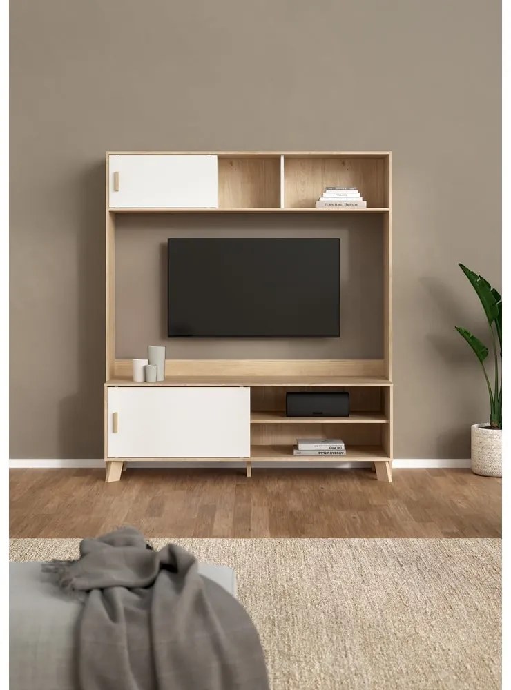 TV комплект от дъбов декор в бял и естествен цвят 159x181x48 cm Ikast – Tvilum