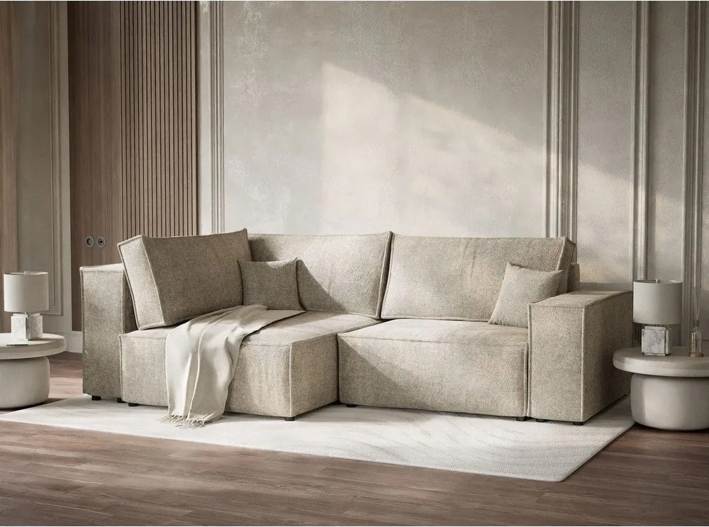 Бежов шенилов сгъваем/с място за съхранение ъглов диван (ляв ъгъл/L форма) Tonga – Maison de Rêve