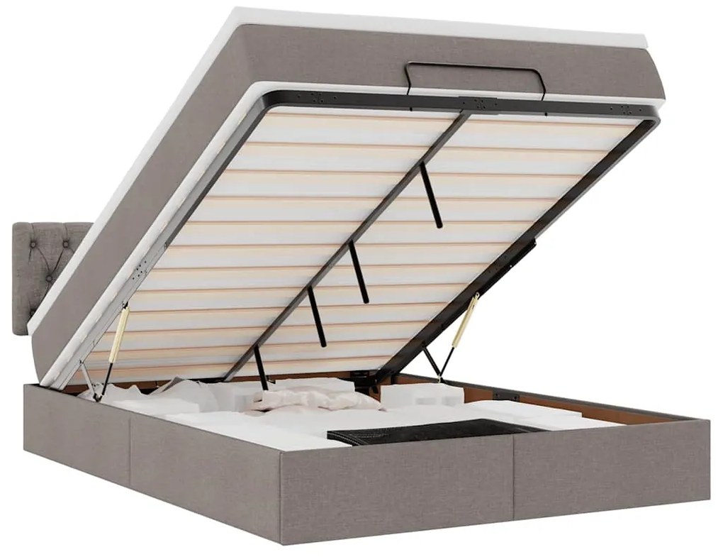 3312399 vidaXL Османска легло с матрак и LED, таупе, 140x200 см, плат