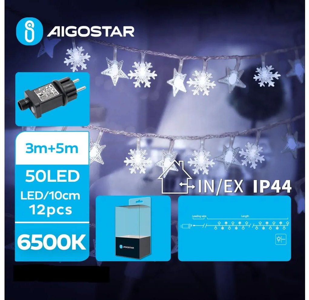 Aigostar - LED Екстериорни коледни лампички 50xLED/8 функции 8 м IP44 студено бял