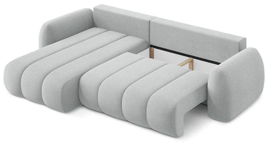 Светлосив разтегателен ъглов диван с място за съхранение от букле (ляв ъгъл) Pele – Makamii