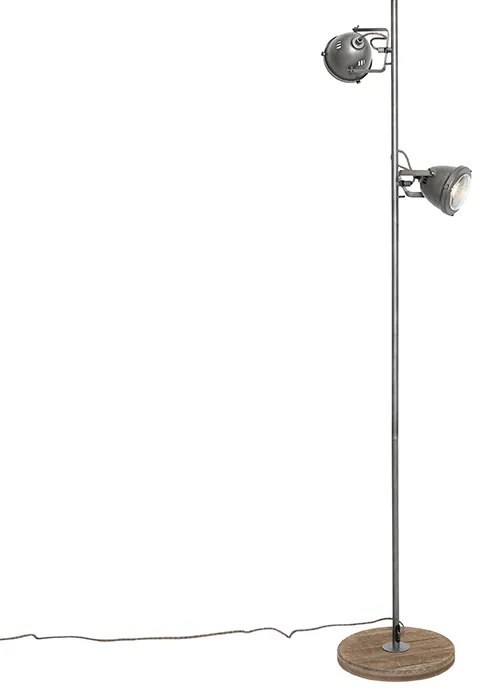 Индустриална подова лампа стомана с дърво 2-светлина - Emado