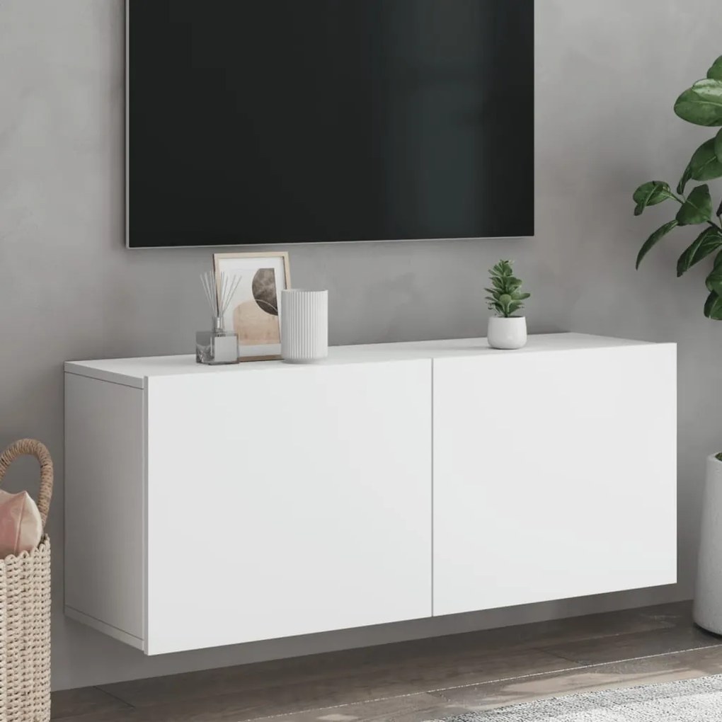 836966 vidaXL ТВ шкаф за стенен монтаж, бял, 100x30x41 см