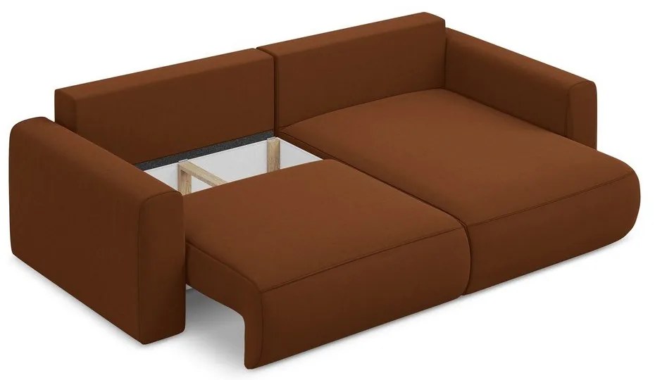 Теракотен кадифен разтегателен ъглов диван с място за съхранение (десен ъгъл) Kapua – Makamii
