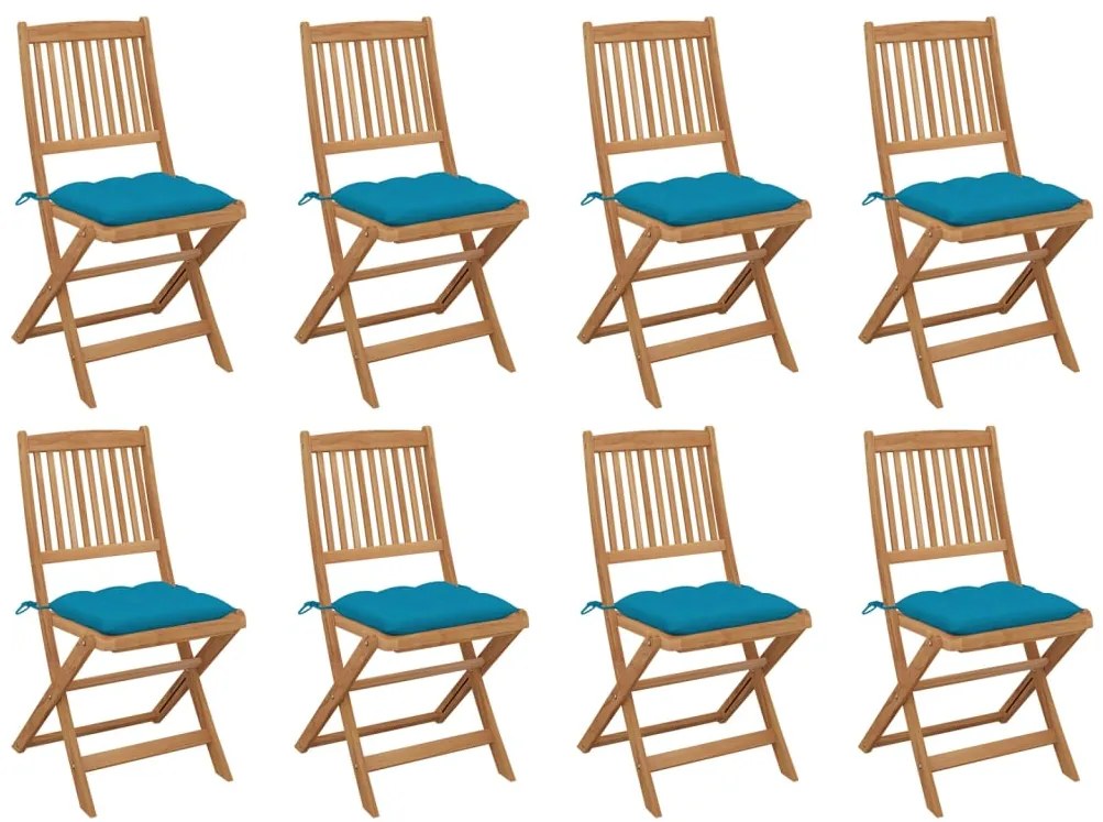 3075132 vidaXL Сгъваеми градински столове с възглавници 8 бр акация масив