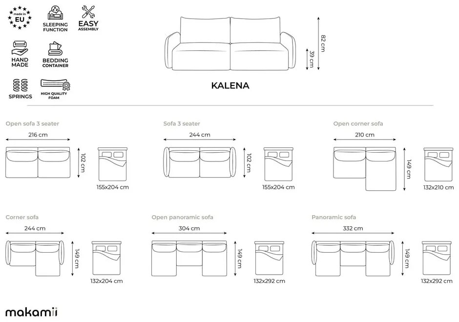Зелен разтегателен диван с място за съхранение 238 cm Kalena – Makamii