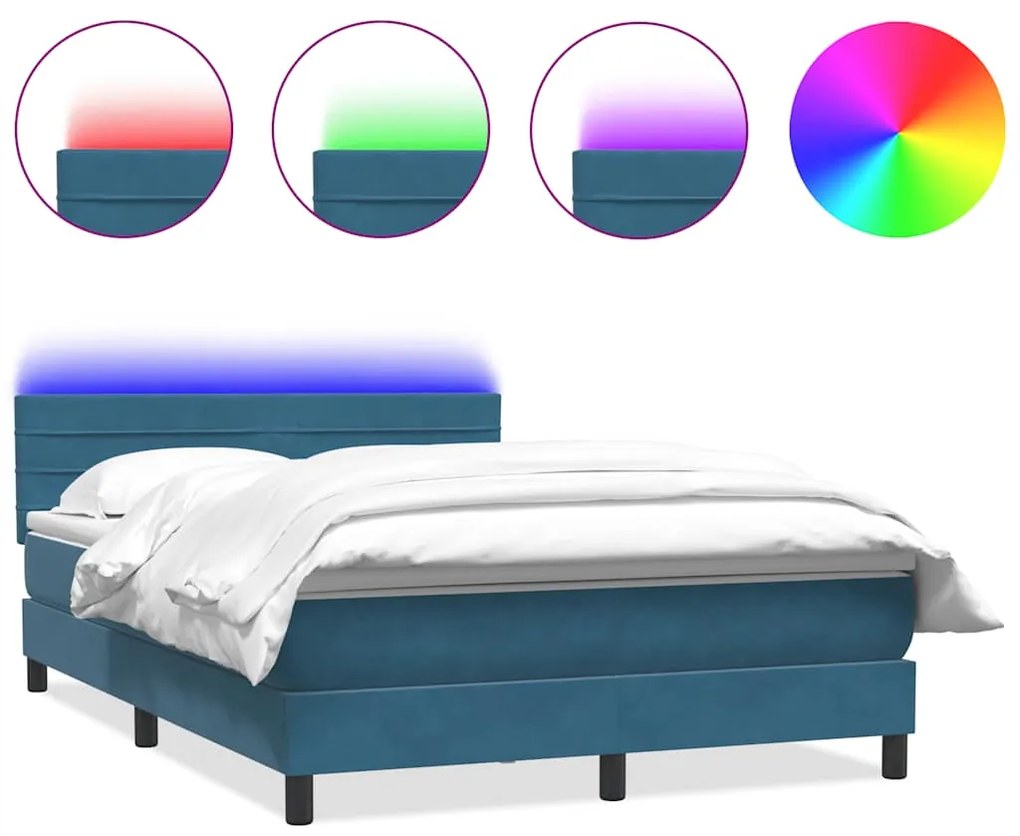 3317029 vidaXL Боксспринг легло с матрак и LED, тъмносиньо, 140x220 cm, кадифе