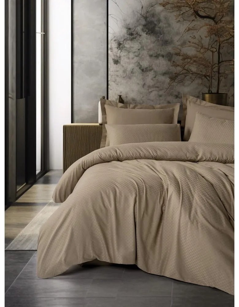 Кафяво единично спално бельо от памук Renforcé 140x200 cm Checkered – Mila Home Luxury