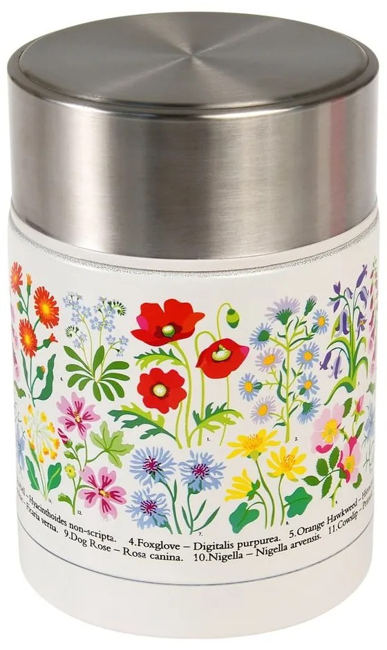 Детски термос за храна в кремав и сребрист цвят 450 ml Wild Flowers – Rex London