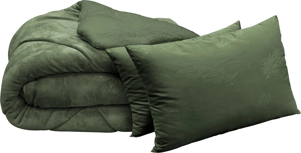 Сет луксозно одеяло и 2 възглавници зелен